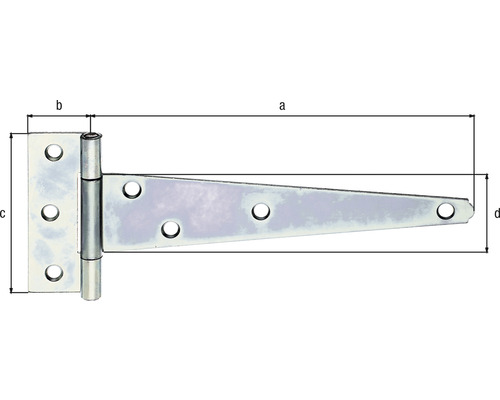 T-Scharnier mit Maßangaben