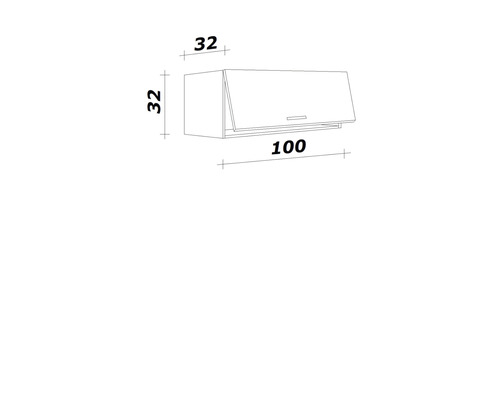 Zeichnung eines Oberschranks mit Abmessungen 32 x 32 x 100 cm