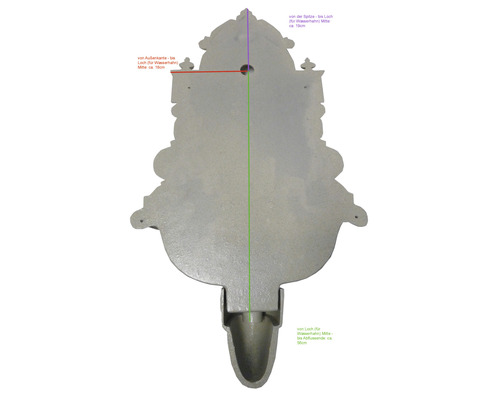 Rückansicht eines Springbrunnens zur Darstellung der Maße