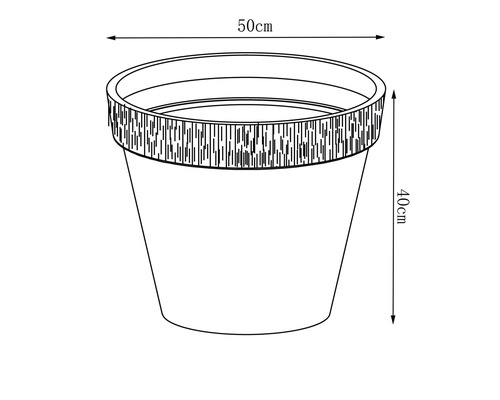 Zeichnung eines Blumentopfs mit den Maßen 50 Zentimeter mal 40 Zentimeter