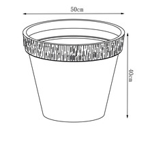 Schemazeichnung eines Pflanzgefäßes mit den Maßen 50 cm Breite und 40 cm Höhe.