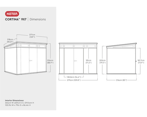 Keter Cortina 9x7 Gartenhaus Abmessungen