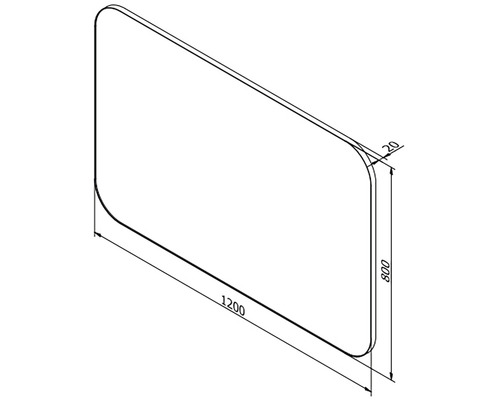 Technische Zeichnung einer Duschwand mit den Maßen 1200 x 800 mm