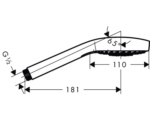 Technische Zeichnung eines Duschkopfes mit Maßangaben