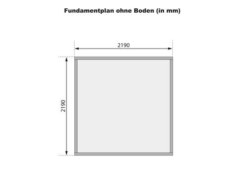 Fundamentplan ohne Boden mit Maßen 2190 mm.