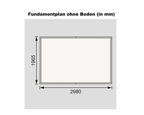 Fundamentplan ohne Boden mit Maßangaben in Millimeter