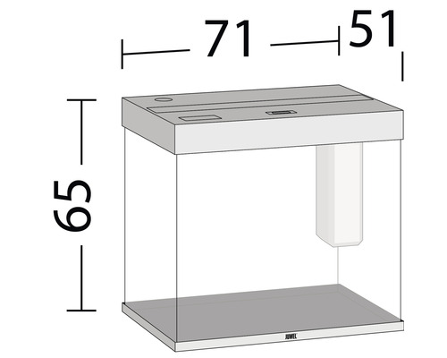Abbildung eines Aquariums mit Maßangaben