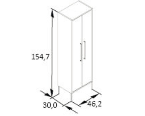 Technische Zeichnung eines Hochschranks mit Abmessungen