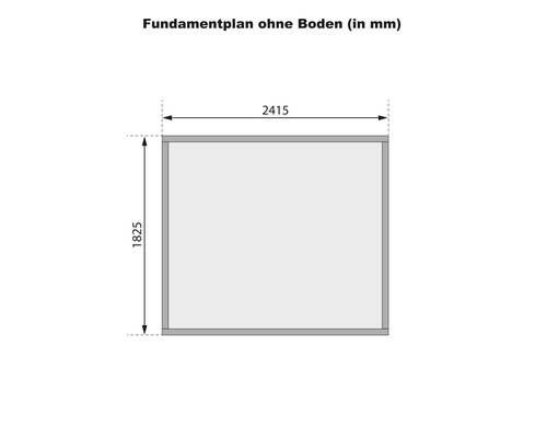 Fundamentplan ohne Boden mit Maßangaben in Millimeter