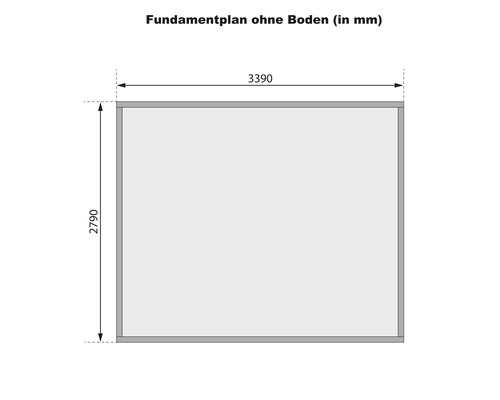 Fundamentplan ohne Boden mit Maßangaben in Millimeter