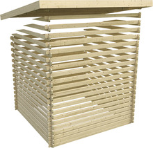 Holzgartenhaus im Bau mit Dachkonstruktion