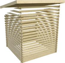 Holzkonstruktion eines Gartenhauses mit Dach