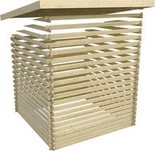 Illustration eines Gerätehauses aus Holzbohlen