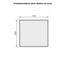 Fundamentplan mit Maßangaben Länge 1770 Millimeter, Breite 1808 Millimeter
