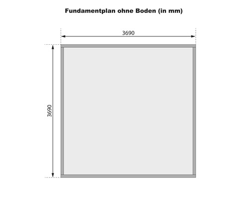 Fundamentplan ohne Boden mit Maßen 3690 mm.