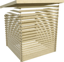 Holzgartenhaus mit horizontalen Brettern und Dach
