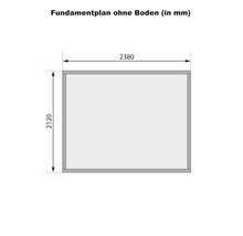 Fundamentplan ohne Boden mit Maßangaben 2380 mal 2120 Millimeter