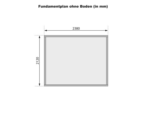 Fundamentplan ohne Boden mit Maßangaben 2380 mal 2120 Millimeter