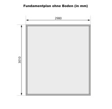 Fundamentplan ohne Boden mit den Maßen 2980 mm mal 3010 mm.