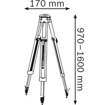 Abbildung eines Stativs mit den Maßen 170 mm Breite und 970 bis 1600 mm Höhe