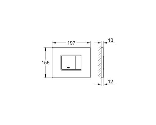 Technische Zeichnung einer Betätigungsplatte mit Maßangaben.