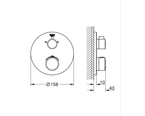 Technische Zeichnung einer Grohe Armatur mit Maßangaben
