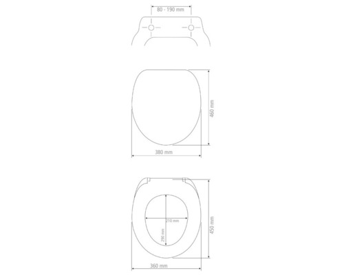 Technische Zeichnung Toilettendeckel mit Maßangaben