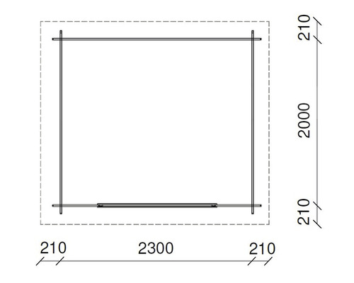 Grundrisszeichnung eines Gartenhauses mit Abmessungen
