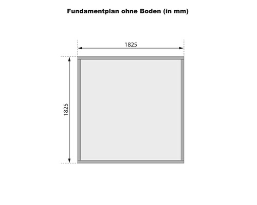 Fundamentplan ohne Boden mit den Maßen 1825 mal 1825 Millimeter