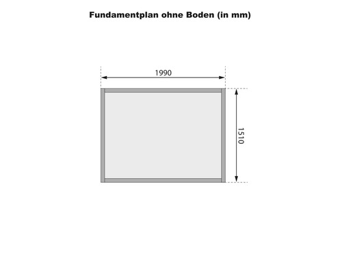 Grundriss ohne Boden mit den Maßen 1990 mal 1510 Millimeter