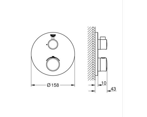 Technische Zeichnung einer Grohe Duscharmatur mit Maßangaben