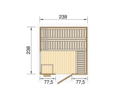 Grundriss einer Sauna mit Maßen