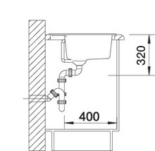 Technische Zeichnung eines Waschbeckens mit den Maßen 320 und 400.