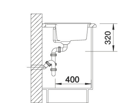 Technische Zeichnung eines Waschbeckens mit den Maßen 320 und 400.