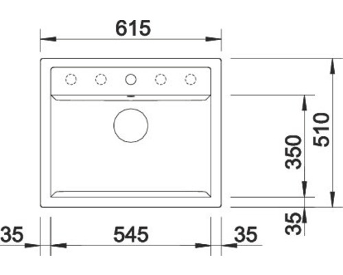 Technische Zeichnung einer Spüle mit Maßangaben