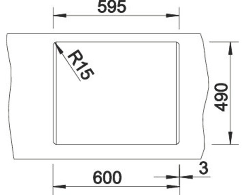 Technische Zeichnung mit Maßangaben für ein rechteckiges Produkt mit abgerundeten Ecken