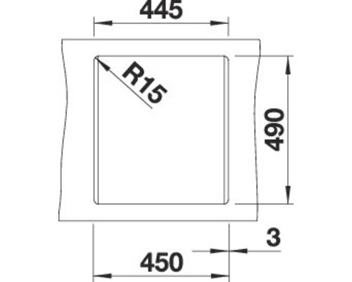 Technische Zeichnung eines Spülbeckenausschnitts mit Maßangaben
