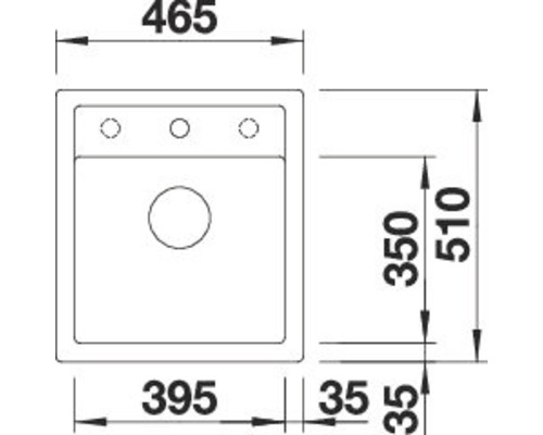 Technische Zeichnung eines Spülbeckens mit Maßangaben