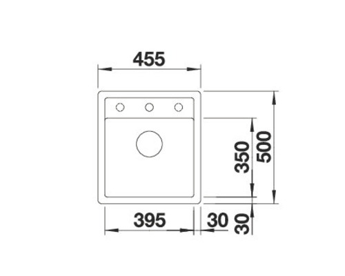 Zeichnung einer Küchenspüle mit Maßangaben.