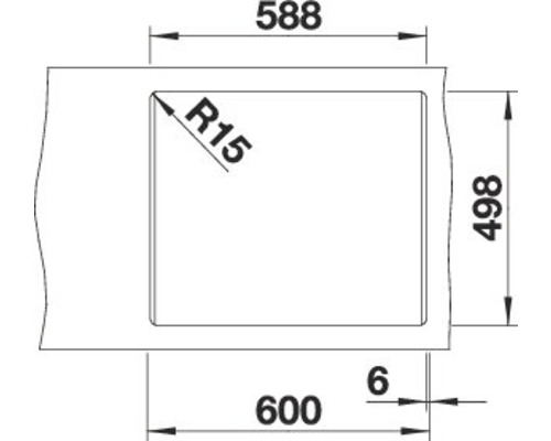 Technische Zeichnung eines Waschbeckens mit Maßangaben