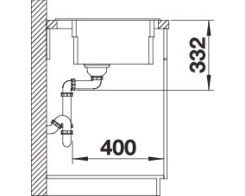 Skizze einer Spüle mit Abmessungen