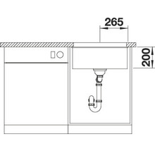 Technische Zeichnung einer Spüle mit Spülenschrank und Geschirrspüler mit Maßangaben