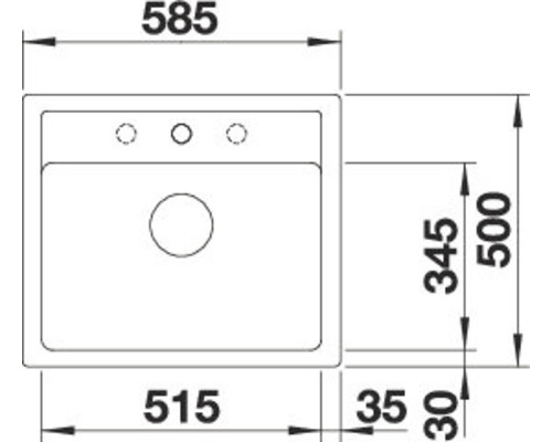Zeichnung einer Küchenspüle mit Maßangaben