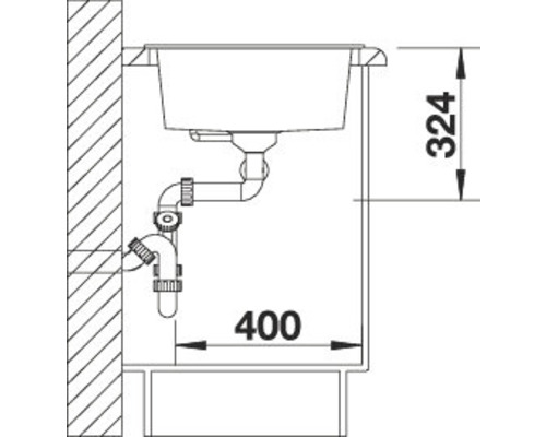 Technische Zeichnung eines Spülbeckens mit Abmessungen