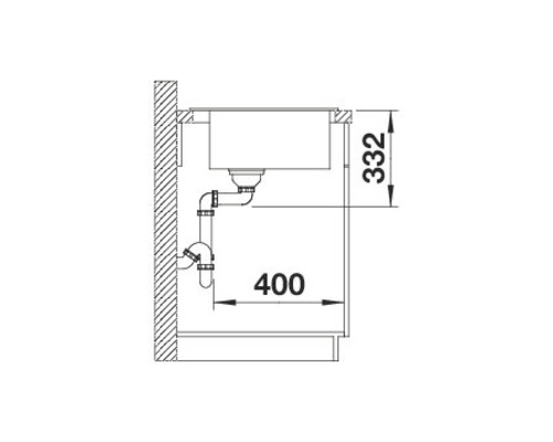 Technische Zeichnung einer Spüle mit Maßangaben.