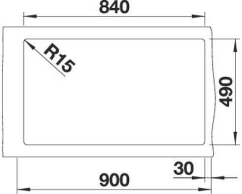 Technische Zeichnung eines Waschbeckens mit Maßangaben