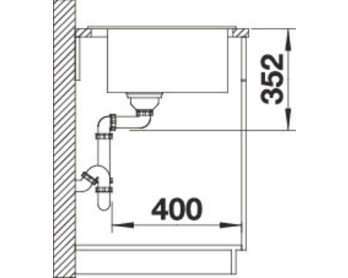 Technische Zeichnung einer Spüle mit Abmessungen 400 x 352 Millimeter.