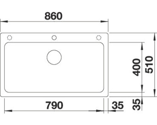 Zeichnung einer Spüle mit Maßangaben