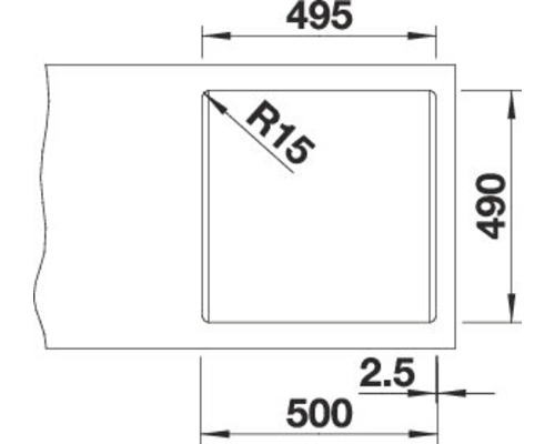 Produktmaßzeichnung mit den Maßen 495, 490 und 500.