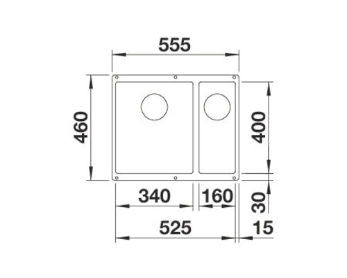 Skizze einer Spüle mit Maßangaben